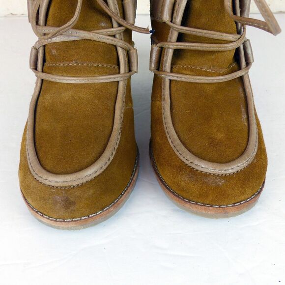Charles David Boots Women 8 Brown Suede Leather Lace Up Ankle Block Heel Rustic - Picture 6 of 14